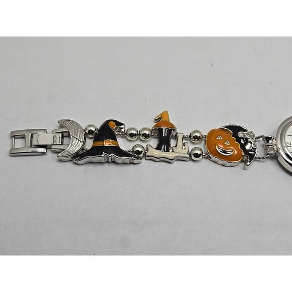 Halloween Charm Bracelet Watch Quartz New Battery Bats Pumpkins Black Hat Silver main image 8